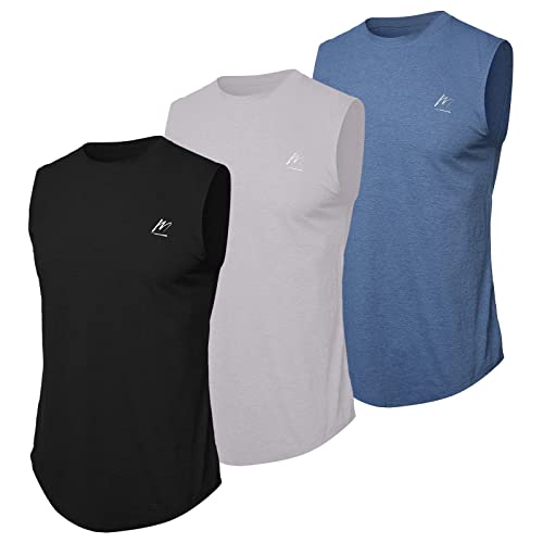 MeetHoo Tank Top męska koszulka bez rękawów koszulka treningowa kulturystyczna koszulka treningowa męska na siłownię sport koszulka funkcyjna, czarny + szary + niebieski, XXL