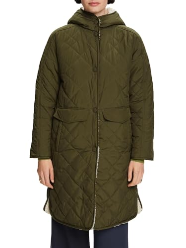 ESPRIT Z recyklingu: dwustronny płaszcz ze sztucznego futra pluszowego, khaki (Dark Khaki), L