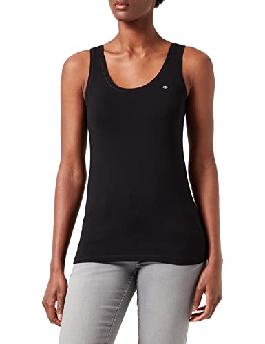 TOM TAILOR Damski Basic Top z wyszywanym logo 1032034, 14482 - Deep Black, L