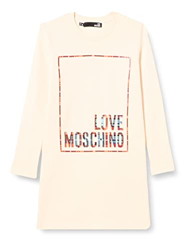 Love Moschino Damska sukienka o regularnym kroju z wyciętym logo z błyszczącym nadrukiem, kremowy, 38