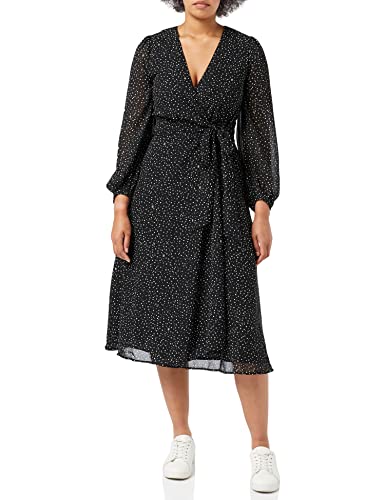 Tommy Hilfiger Damska sukienka Georgette Wrap Midi Dress Ls, Th Polka Dot/Black White, 34