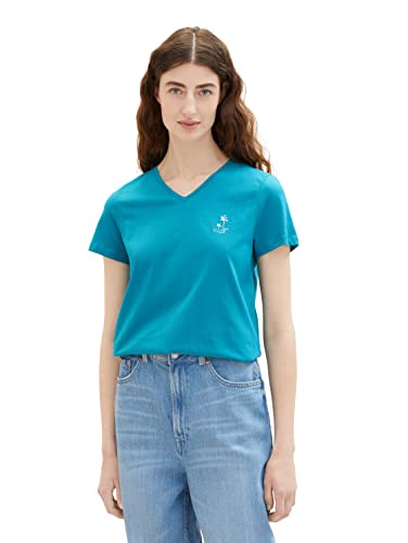 TOM TAILOR Damska koszulka z haftem, 31668 – zielony (Petrol Green), M