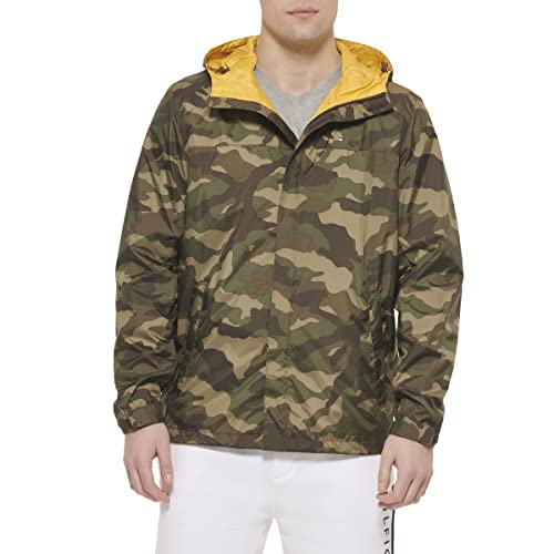 Tommy Hilfiger Męska wodoodporna oddychająca kurtka z kapturem płaszcz przeciwdeszczowy, Kamuflaż, S