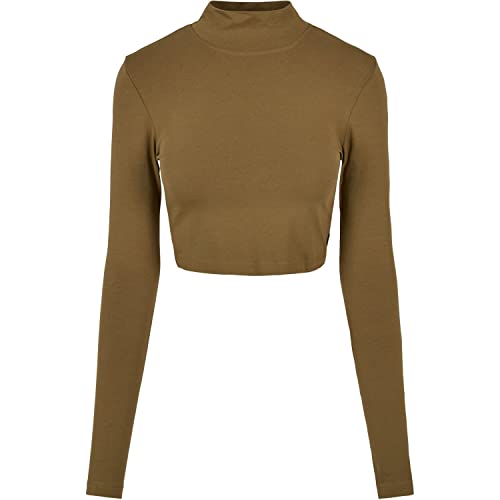 Urban Classics Damska koszulka z długim rękawem Organic Cropped Turtelneck Longsleeve t-shirt, tiniolive, 5XL