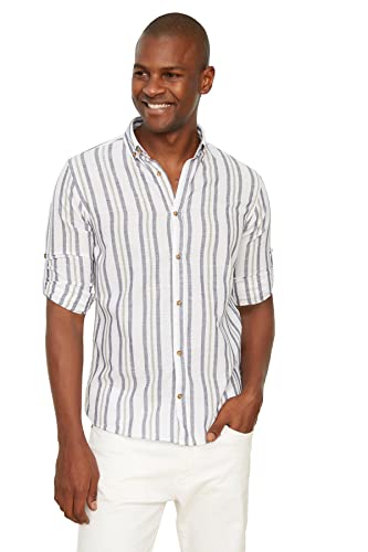 Trendyol Męska koszula Khaki Men Slim Fit, kołnierzyk na guziki w sprayu, khaki, L