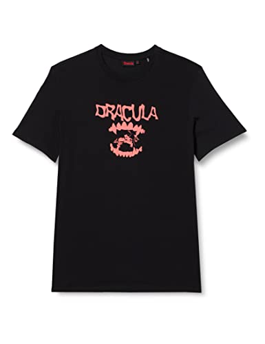 Koton Męski T-shirt z nadrukiem Dracula Crew Neck Short Sleeve, czarny (999), XL