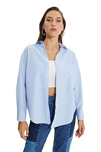 Trendyol Damska koszula Blue Boyfriend Shirt, 34