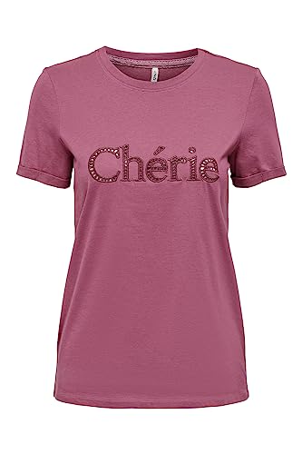 Bestseller A/S Damskie Onlhunie REG S/S FOLD-UP Box JRS Top, Rose Wine/Print:Cherie, XS, Rose Wine/Print:Cherie, XS