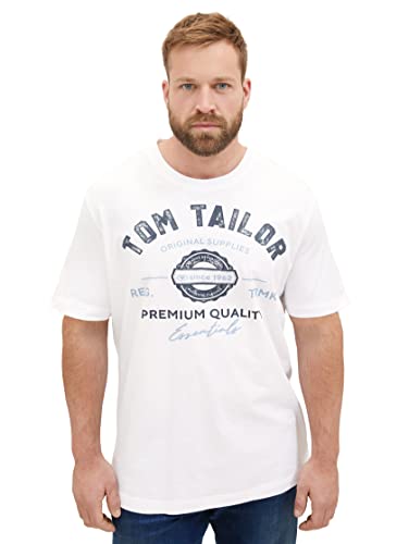 T-shirt męski plus size TOM TAILOR z nadrukiem z logo wykonany z bawełny, 20000-Biały, 3XL
