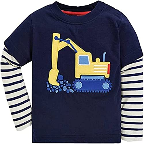 Little Hand Koszula chłopięca z długim rękawem, sweter dla dzieci, Traktor Dinozaur Top dla chłopców 1-7 lat, Blau-bagger