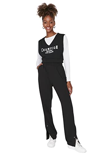 TRENDYOL damskie spodnie dresowe Trendyol męskie spodnie dresowe z wysokim stanem, luźne spodnie dresowe, czarny, S