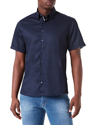 bugatti Męska koszula 9850-38520 z kołnierzykiem button-down, granatowa-390, regularna, Marine-390, XL