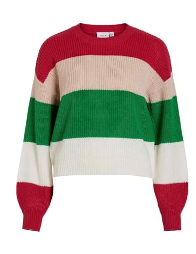 Vila Damski sweter z dzianiny Vioa L/S O-Neck Stripe Knit Top/Pb, Rosa, XL