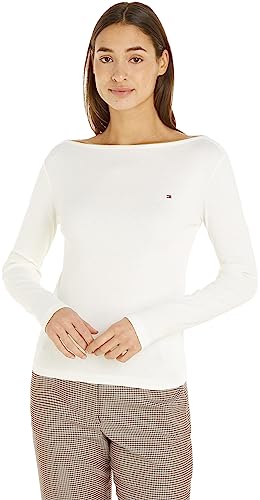 Tommy Hilfiger Damskie topy z dzianiny Slim Cody Rib Slash-nk Ls L/S, Ecru, M