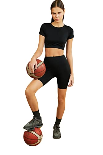 Trendyol Damskie legginsy sportowe z wysokim stanem Skinny Fit, Czarny, X-S -S