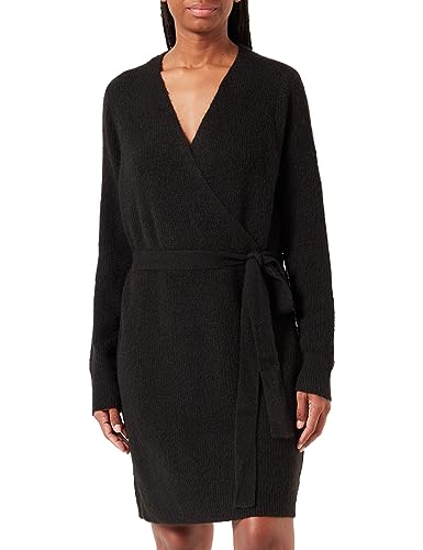 PIECES Damska sukienka z dzianiny Pcellen Ls Wrap Knit Dress Noos Bc Qx, czarny, 42/44