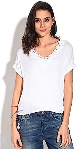 Bonateks, Krótka sukienka z marszczonym dnem i okrągłym kołnierzem marszczonym, 100% len, rozmiar DE:38 rozmiar US: M, granatowy - wyprodukowano we Włoszech, niebieski, 38