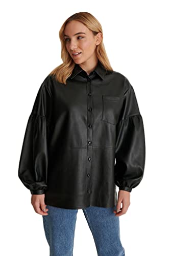 NA-KD Damska koszula typu oversize Puff Sleeve Pu, czarny, 42