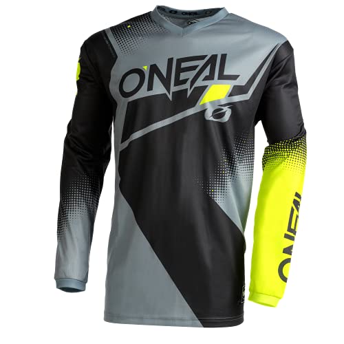 O'NEAL | Motocross Jersey Long Sleeve | MX Enduro | Wyściełana ochrona łokci, V-Neck, oddychająca | Element Jersey Racewear V.22 | Dorośli | Black Grey Neon Yellow | Rozmiar M