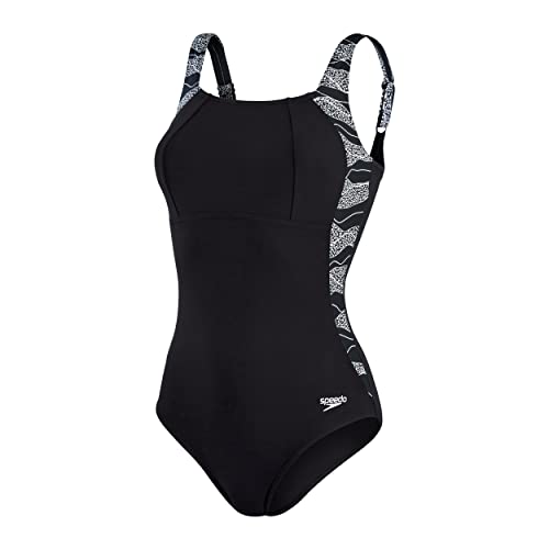 Speedo Damski strój kąpielowy LunaLustre z nadrukiem 1 sztuka, czarno-biały, 32 (UK 10), czarny/biały, 164