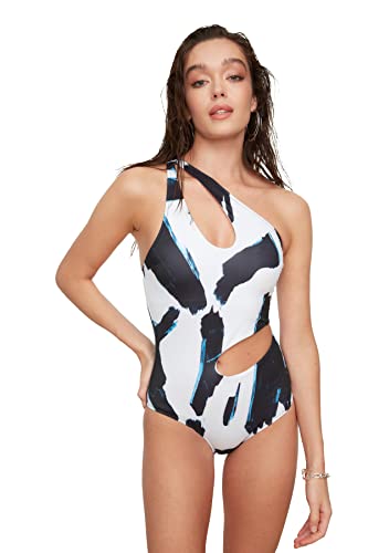 Trendyol Kolor damski szczegółowy kostium kąpielowy z abstrakcyjnym wzorem Wycięcie One Piece Swimsuit, wielokolorowy, 36