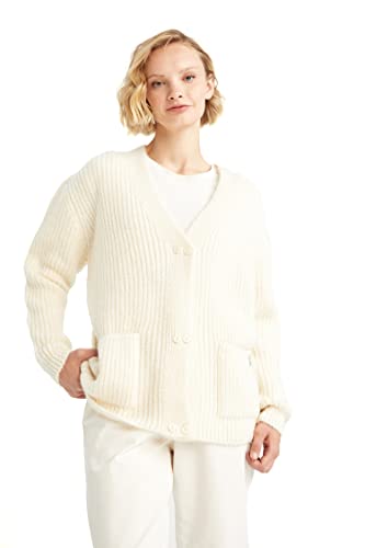 DeFacto Kardigan normalny krój dla kobiet kardigan na topy damski (LT.BEŻEŻE, M), L. beżowy, M