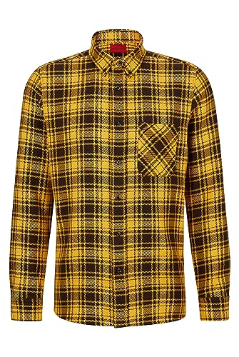 HUGO Ermann męska koszula flanelowa w kratkę Relaxed-Fit z bawełny ekologicznej, Medium Yellow720, M