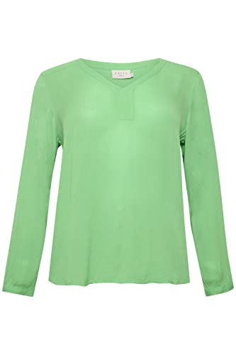 Kaffe Curve Plus Size Damska bluzka z długim rękawem V-Neck Regular Fit Rounded Hem, Trujący zielony