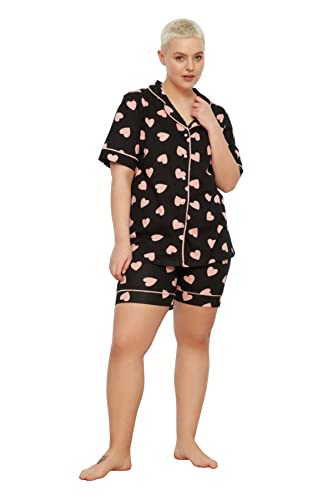 Trendyol Damska koszula z dzianiny w kształcie serca - krótka piżama plus size, wielokolorowa, XL, wielokolorowy, XL