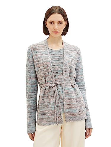 TOM TAILOR Damski kardigan z paskiem do wiązania, 33800-Grey Mouline Structure, S
