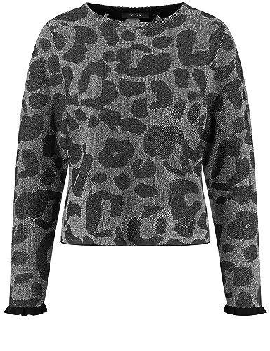 Taifun Damski sweter z wzorem w leo, długi rękaw, sweter z długim rękawem, okrągły dekolt, nadruk zwierzęcy, Wzór Fog, 38