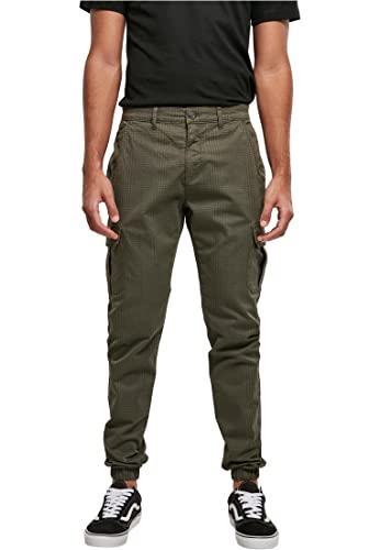 Urban Classics AOP Glencheck Cargo Jog spodnie męskie z delikatnym wzorem w kratkę w 3 kolorach, rozmiary S - 5XL, oliwkowy, L