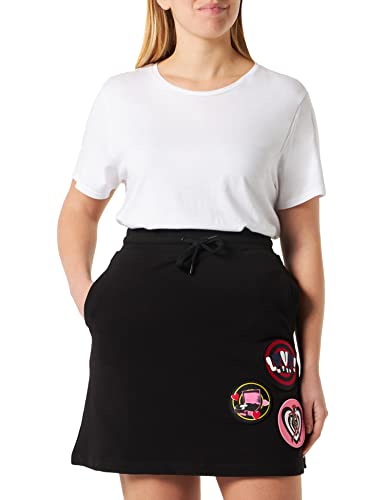Love Moschino Damska spódnica z 3 naszywkami marki A-line, czarna, rozmiar 46, czarny, 46