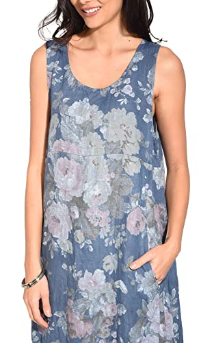 Bonateks damska sukienka 100% lniana wyprodukowana we Włoszech, krótka sukienka w płynie z przodu i bez rękawów, czarna, rozmiar: S, czarny, S