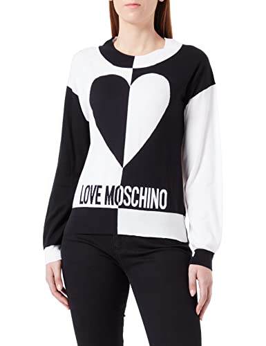 Love Moschino Damski sweter z długim rękawem z okrągłym dekoltem, czarno-biały, rozmiar 38, czarny biały, 38