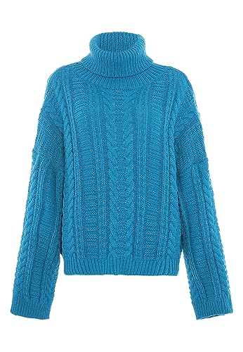 myMo Damski sweter z golfem Twist, modny sweter turkusowy M/L, turkusowy, M
