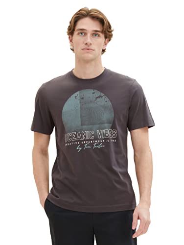 T-shirt męski TOM TAILOR z nadrukiem fotograficznym wykonany z bawełny, 10899-Szary asfalt, L