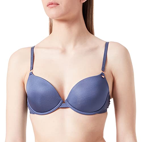 Women'secret Biustonosz z Mikrofibry, Tiul, Logo, Średni Niebieski, 95B