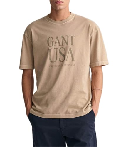 GANT Męski t-shirt Sunfaded USA, Concrete BEIGE, Regular, Concrete beżowy, M