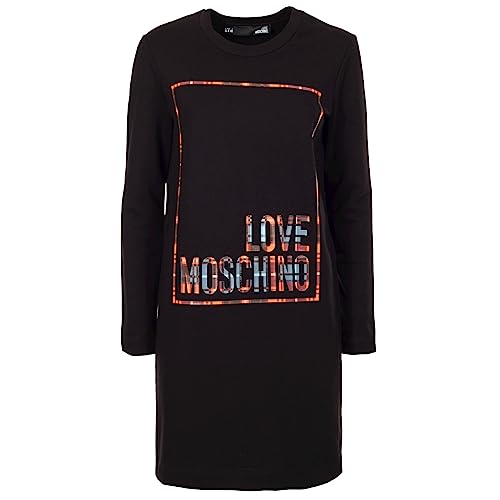 Love Moschino Damska sukienka o regularnym kroju z wyciętym logo z błyszczącym nadrukiem, czarny, 40