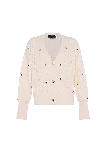 faina Damski modny kardigan z dekoltem w serek i wzorem w nity, wełniany, rozmiar M/L, biały (wollweiss), XL