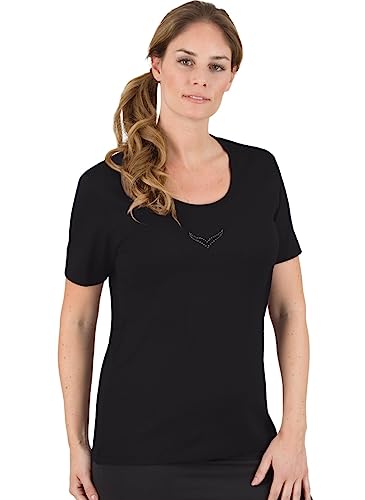 Trigema Damen T-Shirt mit Swarovski Kristallen Koszulka damska, Czarny (Schwarz 008), L