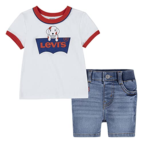 Levi's Kids Dziecko chłopięca Lvb szczeniak batwing pierścionek koszulka i koszulka piżama zestaw, biały, 6 Miesiące