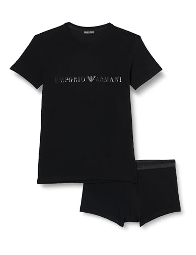 Emporio Armani Męski T-shirt + Trunk Christmas Shiny Logo Underwear, czarny, L