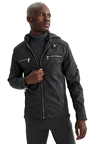 DeFacto Skórzana kurtka do odzieży rekreacyjnej - DeFacto Skórzany płaszcz dla mężczyzn do odzieży wierzchniej (D.Anthra,XL), D.anthra, XL