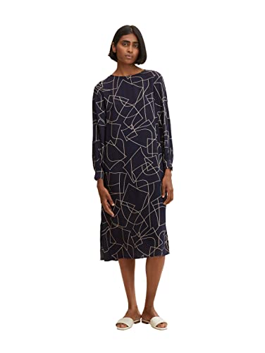 TOM TAILOR Damski sukienka midi ze wzorem 1032732, 30195 - Navy Beige Abstract Design, 32