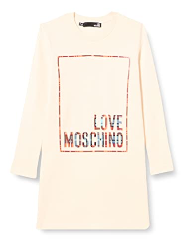 Love Moschino Damska sukienka o regularnym kroju z wyciętym logo z błyszczącym nadrukiem, kremowy, 44
