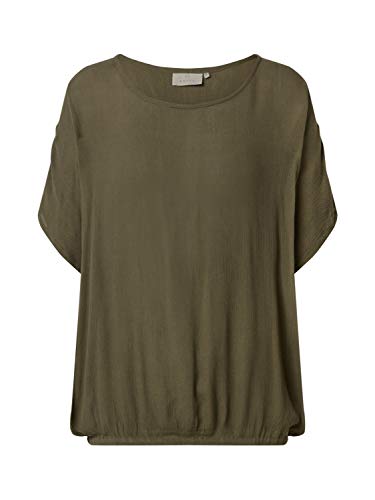 KAFFE Damska bluza z krótkim rękawem z elastycznym luźnym pasem, ciemnozielona, 36