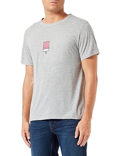 Bona Basics, Cyfrowy nadruk, męski T-shirt basic,%70% bawełna%30 poliester, szary, casualowy, męskie topy, rozmiar: S, szary, S