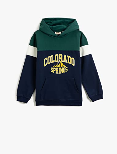 Koton Chłopięca bluza z kapturem Color Blocks Printed Kangaroo Pocket Detail Sweater, Marine (720), 9-10 lat